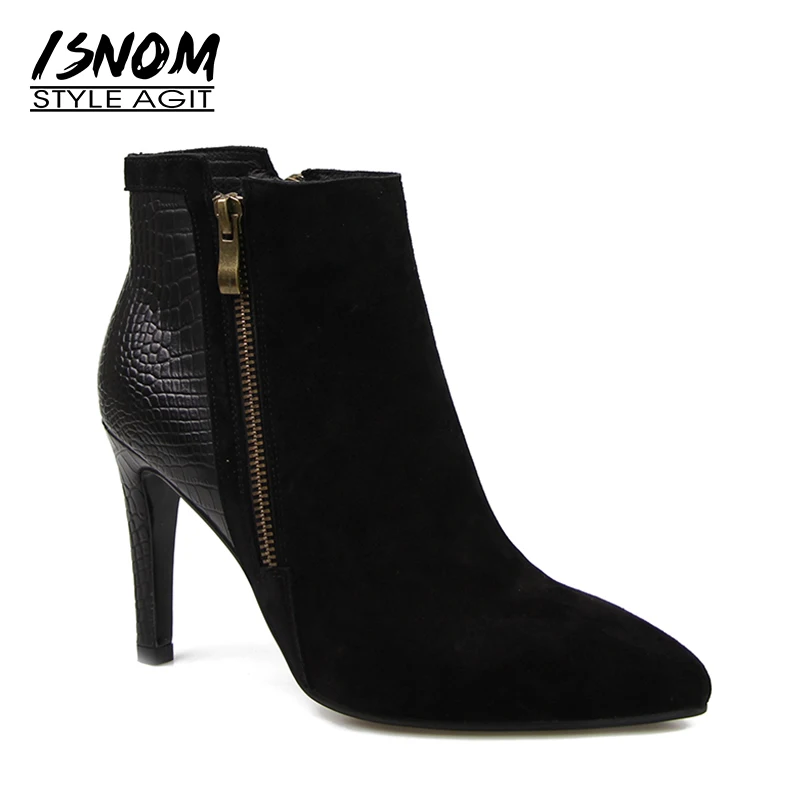 Designer Patchwork Ankle Boots Winter New Arrival Suede Natural Leather Women s High Heel Shoes Side