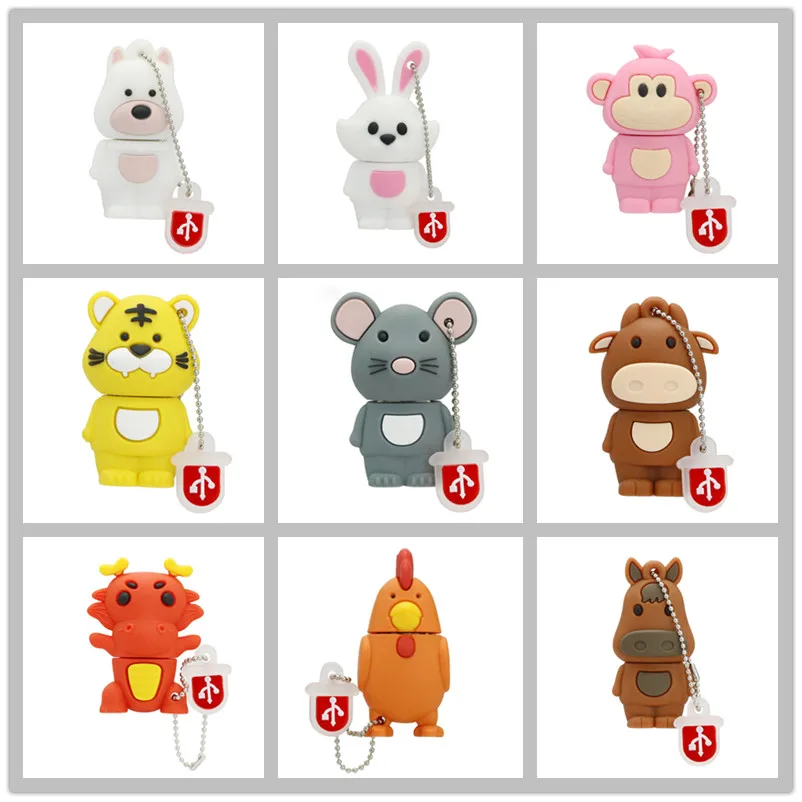 Cute Chinese Zodiac Usb Flash Drive 4GB 8GB Memoria Usb 16GB Pendrive 32GB Cute Animal Pig Monkey Pen Drive 128GB Flash Disk no face man cute cartoons usb fllash drive memory stick 4gb 8gb 16gb 32gb 64gb 128gb pendrive flash disk pen drive memoria disk