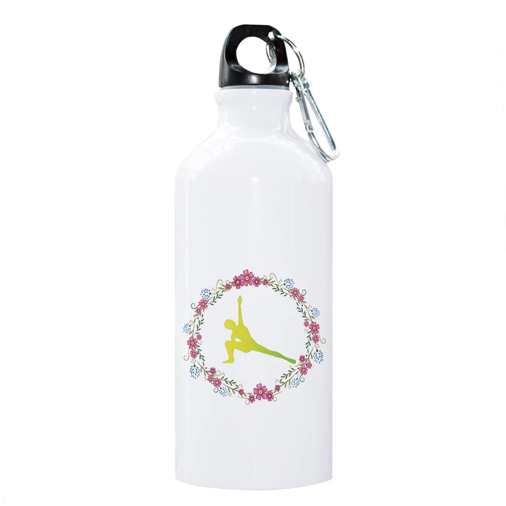 Красивая бутылка для йоги, дизайн, художественная Спортивная бутылка для воды с позами для йоги и цветочным принтом, 600 мл, алюминиевая бутылка