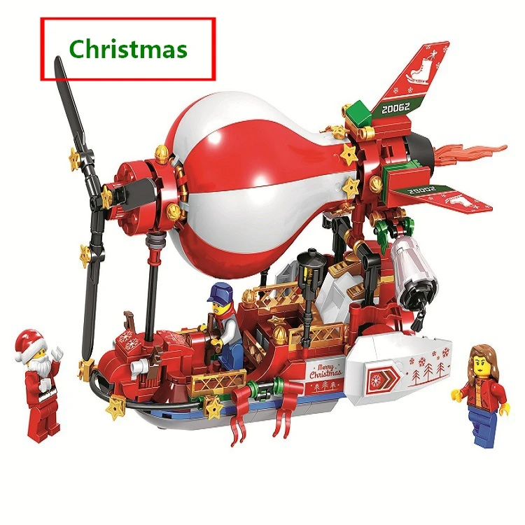 

Air Boat Model Christmas Advent Calendar Santa Claus Figures Building Blocks Set Model Kits Compatible with lego Toys For Kids