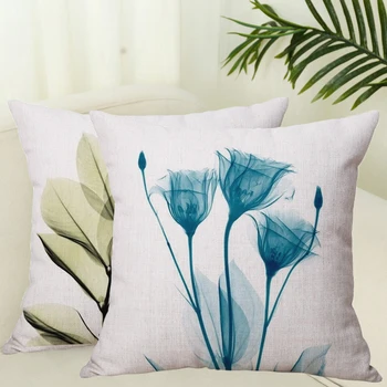 

Square Cotton Linen Watercolor Flowers Printed Cushions Coffeehouse Waist Pillows Without Filling Home Pillowcases