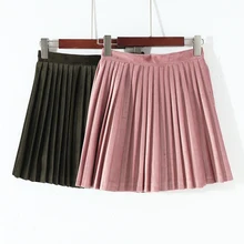 Горячая Новая Весенняя Мода Бархатная Элегантная короткая юбка Женская высокая талия плиссированная темперамент Студенческая мини юбка для женщин