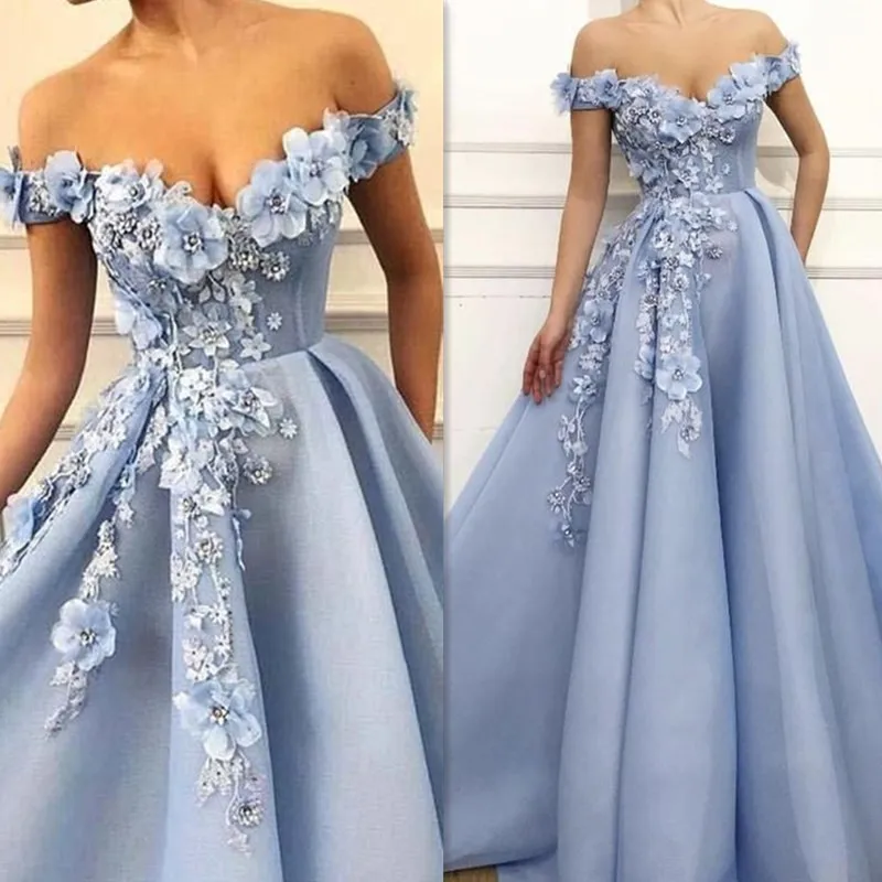 Fantasy 3D Flowers Princess V neck A line Prom Dress with Beading Lace up Back Floor Length Party Dress Evening Dress