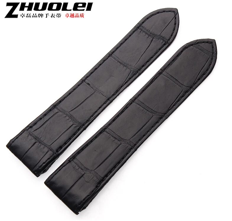 

23mm 1pcs New High Quality Black Brown Genuine Leather Watch Band Strap Bracelets Deployment Steel Buckle Clasp