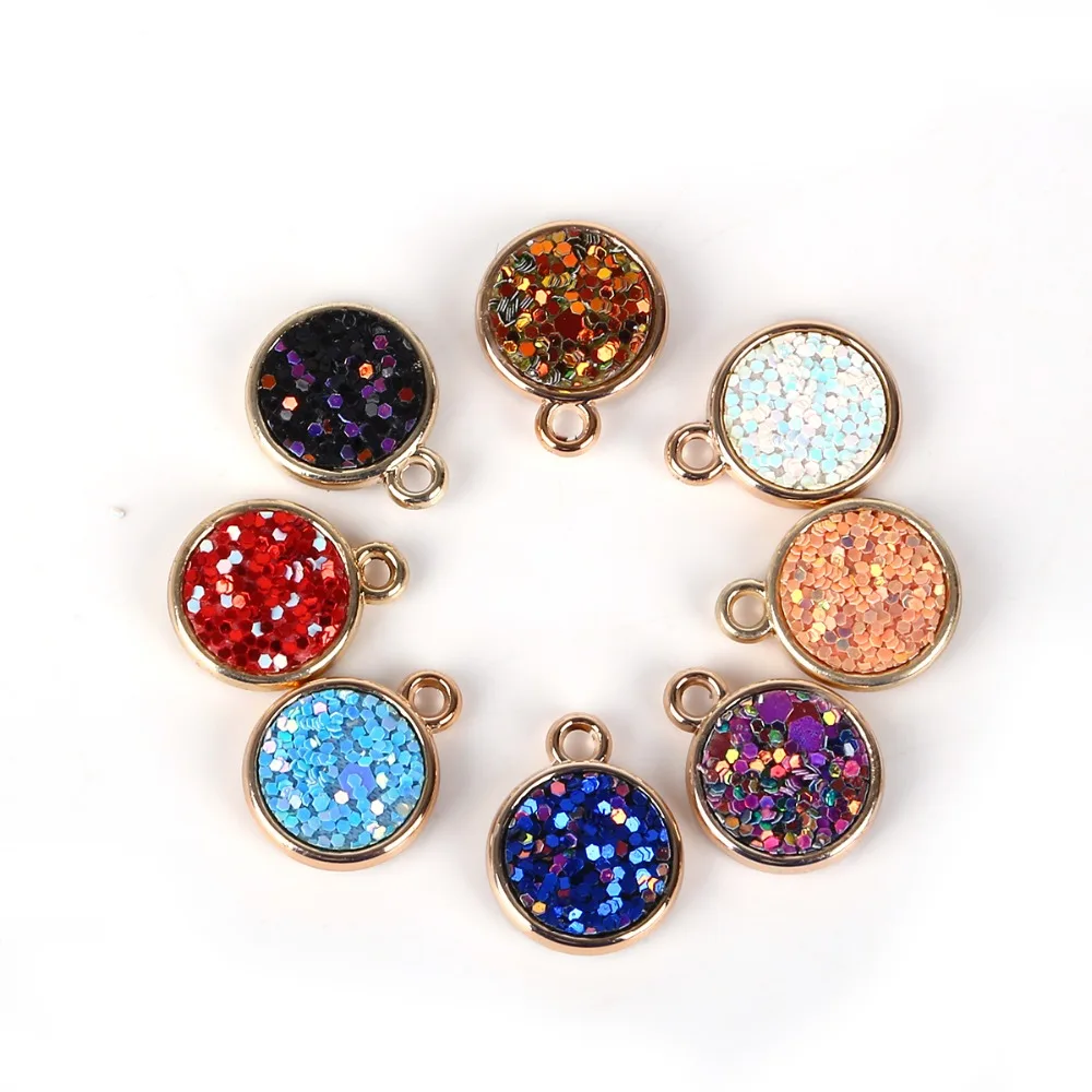 

15mm PVC Resin Sequin Drusy Pendants 6Pcs/lot Hole 3mm For Necklace Earrings Jewelry Findings Making Charms Lot Diy Accessories