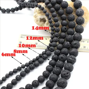 

wholesale 6 8 10 12 14mm Natural Black Volcanic Lava Stone Round Beads For Charm Classic Bracelet DIY Gem Stone Beads