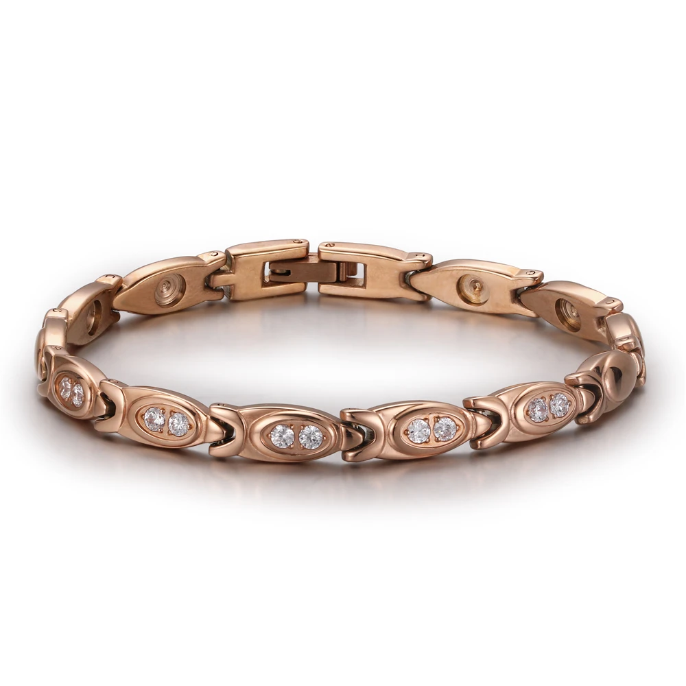Luxury Rose Gold Link Chain Bracelet Pave Zircon High Quality Stainless