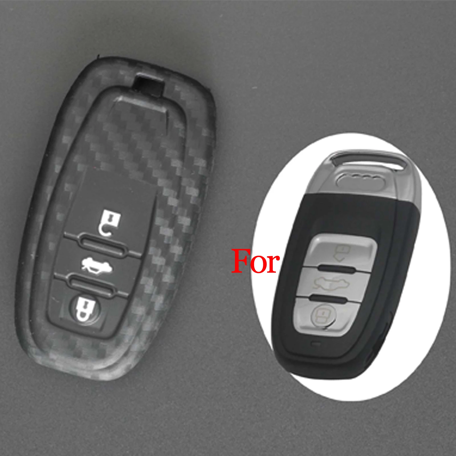 

jingyuqin Smart Remote Car Key Silicone + Carbon Fiber Case Cover For Audi A4l A3 A4 A5 A6 A8 Quattro Q5 Q7 3 Buttons
