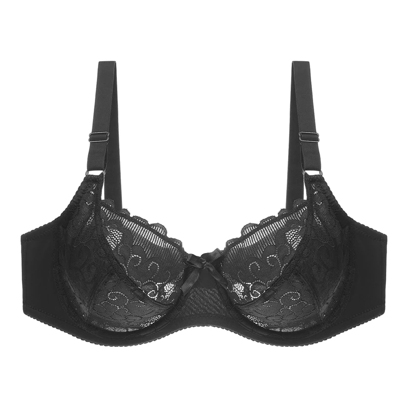 

New Sexy Lace Perspective Bra Underwire Lace Embroidery Floral Bralette Plus Size E Cup Underwear Lingerie Intimates