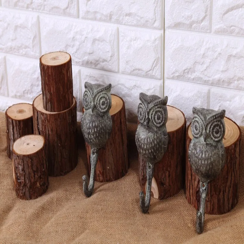 

Vintage Owl Shape Wrought Iron Imitation Old Clothes Hook Wall Clasp Creative Garden Hanger Engraving Holder Decoration 2pcs/Set