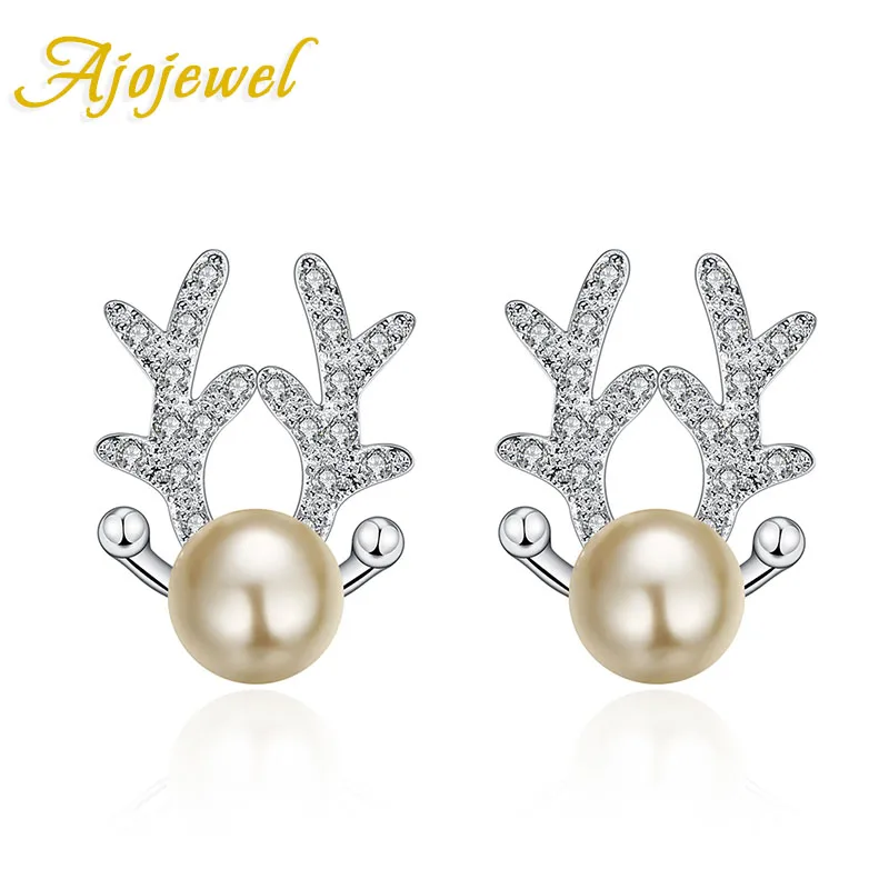 Женские серьги гвоздики с головой оленя Ajojewel имитация жемчуга|stud earrings|stud earrings for