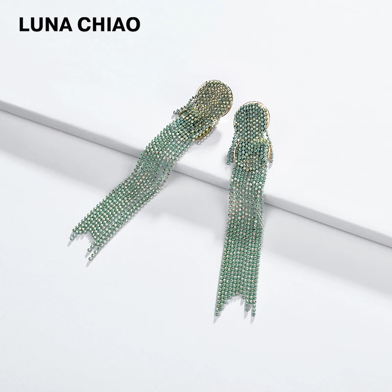 

LUNA CHIAO Electric Coating Colored Chain Tassel Earrings for Women Korean Style Fashion Long Drop Earring Jewelry
