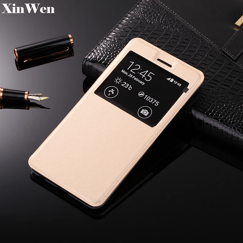 

XinWen luxury original leather cover coque case for huawei p8 lite 2016 p8lite 2015 pu holster view flip window cell phone back