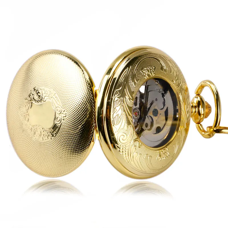 Bronze Golden Automatic Mechanical Pocket Watch Antique Shield Steampunk Men Women Pendant Fob Chain Special Gift 5