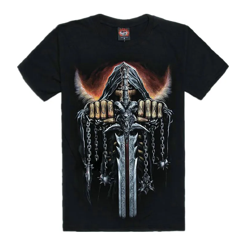 

Good Quality Summer Sword Chain Skull Luminous Printed Short Sleeve T Shirts For Men Fashion Men's Punk Tops Plus Size SSW143
