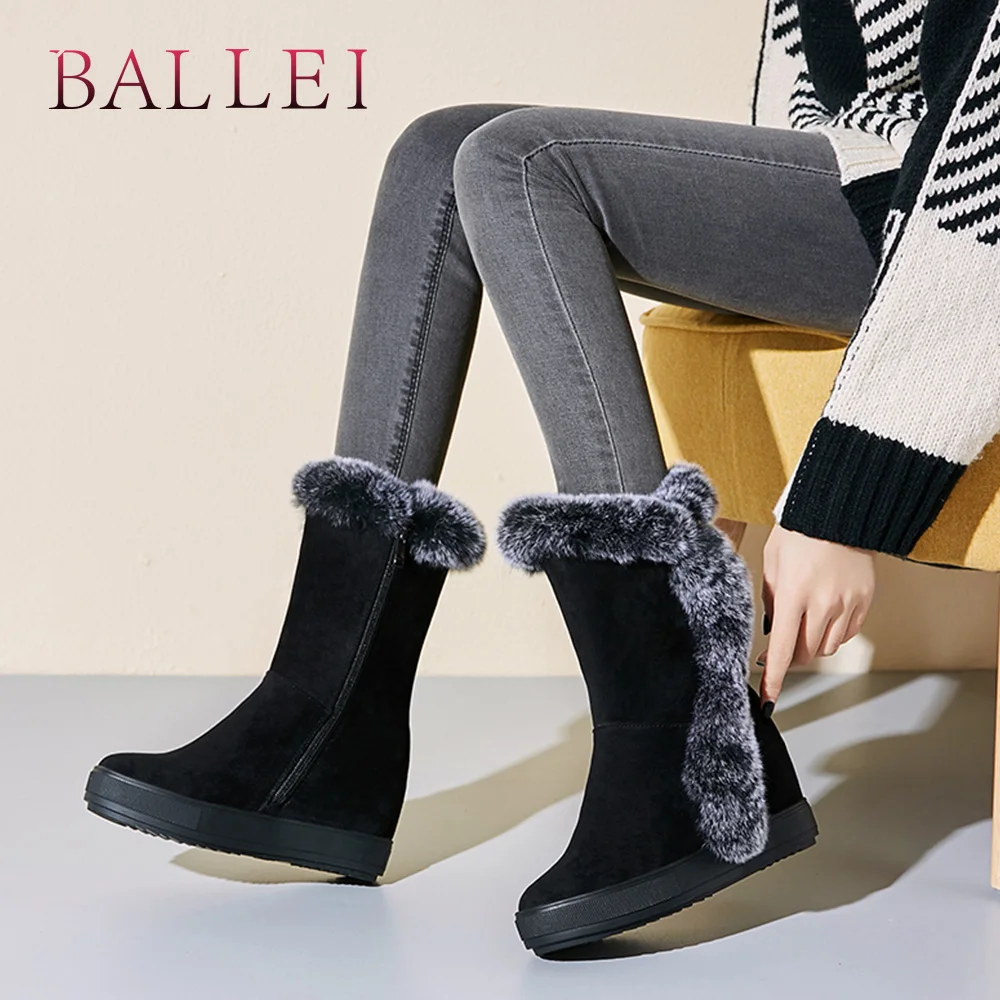 Sólido Botas Moda Cálida Zapatos Pu black Mujer Invierno Lujo Elegante Redonda White Lana Calidad De Ballei Tacón Punta B96 wSqxXgvn