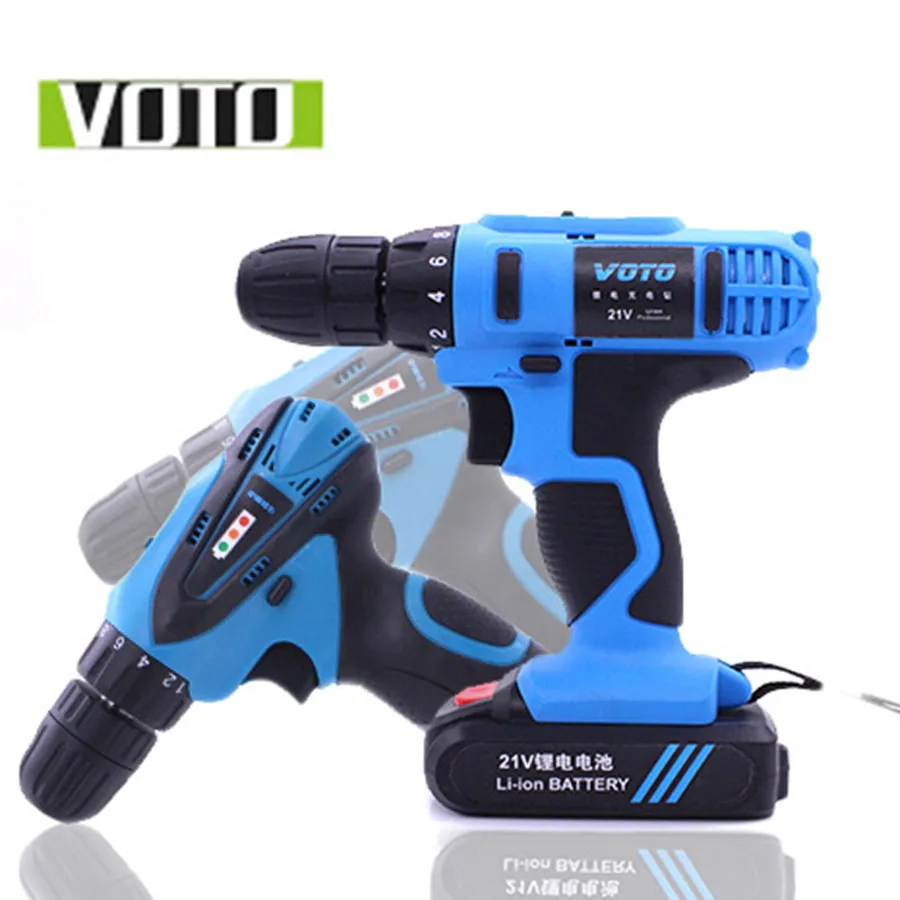 

VOTO Battery Rechargeable Cordless Drill Electric Screwdriver Set Lithium Power Tools Screw Gun Driver 12V 16.8V 21V Blue 2018