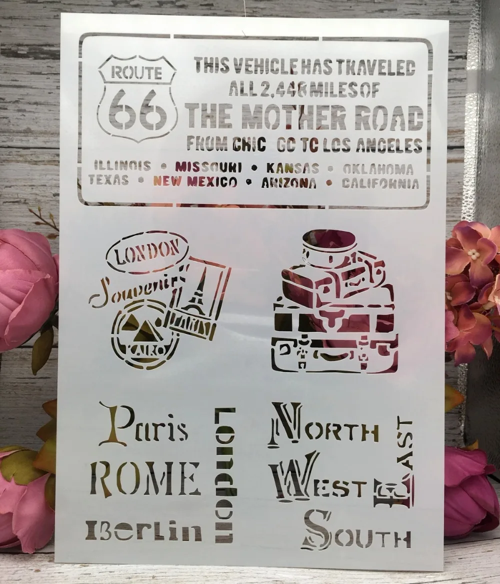 

Route 66 Words A4 DIY Craft Layering Stencils Wall Painting Scrapbooking Stamping Embossing Album Decor Paper Card Template