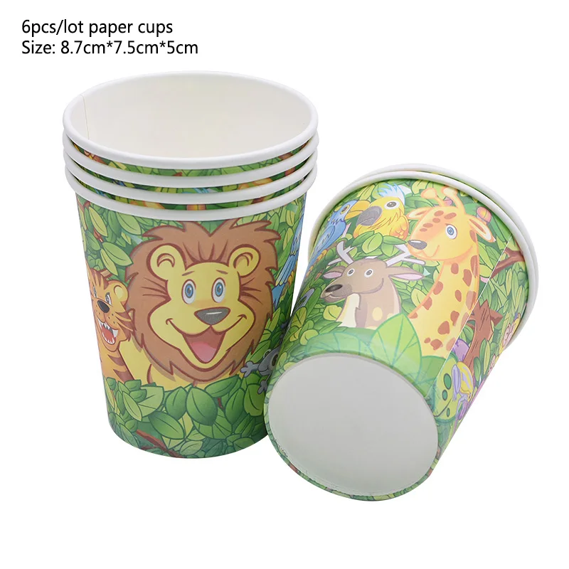 Jungle Party Green Disposable Tableware Animal Safari Birthday Party Cute Animal Decor Paper Plates Cups Tablecloth Supplies