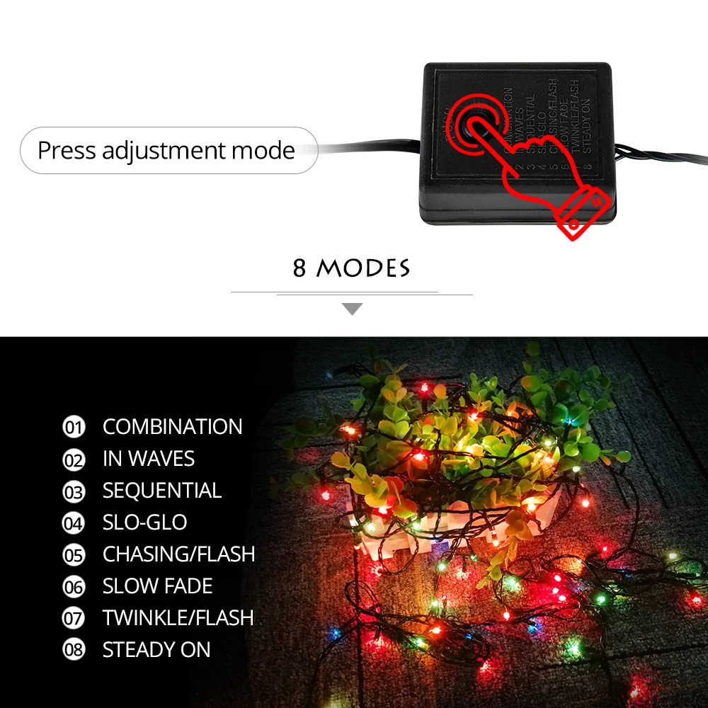 10 m 8 modos De iluminación RGB 100 Luces De Año Nuevo De la lámpara 220 V Luces De Navidad adorno parte iluminación de Navidad cuerdas