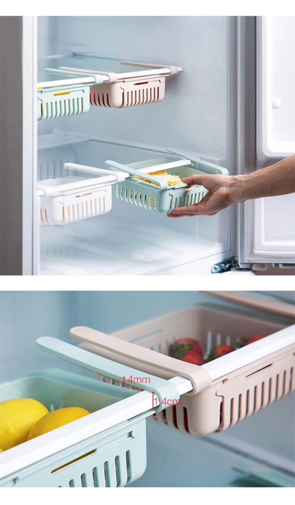 מגירות אחסון למקרר - נשלפות ונפתחות לרוחב לחיסכון במקום