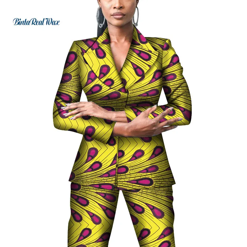 Офисный женский Африканский костюм с принтом и брюки, комплекты Дашики из кусков, 2 штуки, комплекты брюк для женщин, африканская Дизайнерская одежда WY4310 - Цвет: 3