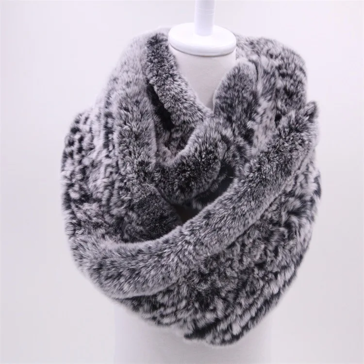  Winter Fur scarf for women knitted natural Rex Rabbit Fur scarves 2017 new genuine fur ring Female Warm Shawl  (1)