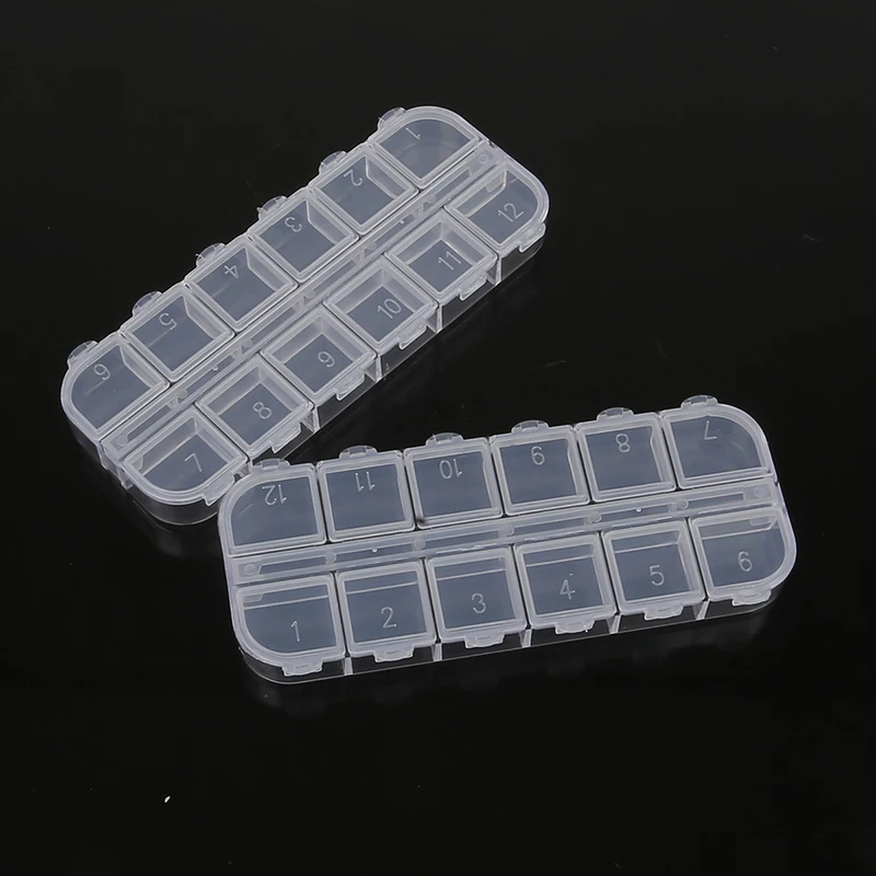 

12 Grid Adjustable Transparent Plastic Storage Box Widget Jewelry Tool Box Beads Pill Organizer Nail Art Tips