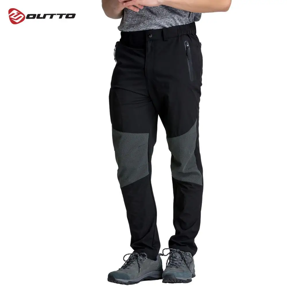 Мужские велосипедные штаны Outto, дышащие мягкие велосипедные штаны с эластичной резинкой на талии, весенне-осенние велосипедные длинные Походные штаны - Цвет: Черный