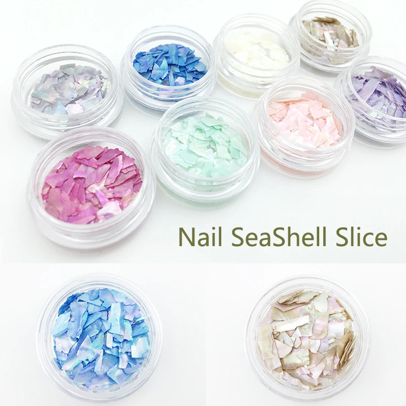 

Natural 8 Colors/set Pearl Light Nail SeaShell Slices Particle Crushed Shell Manicure Set Nail Art Glitter Decoration Tools
