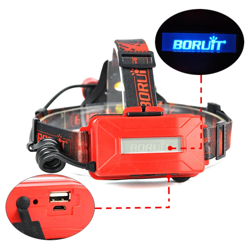Boruit B22 18650 перезаряжаемый светодиодный налобный фонарь красный свет Cree XM L2