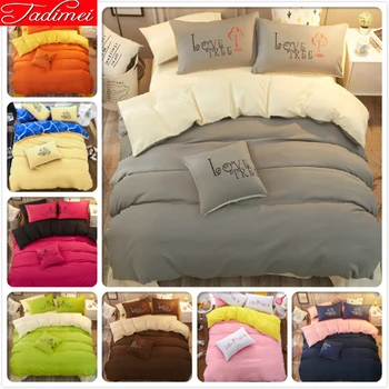 

AB Side Solid Quilt Comforter Duvet Cover 3/4 pcs Bedding Set Adult Kids Child Bed Linens Single Full Queen King Size Bedspreads