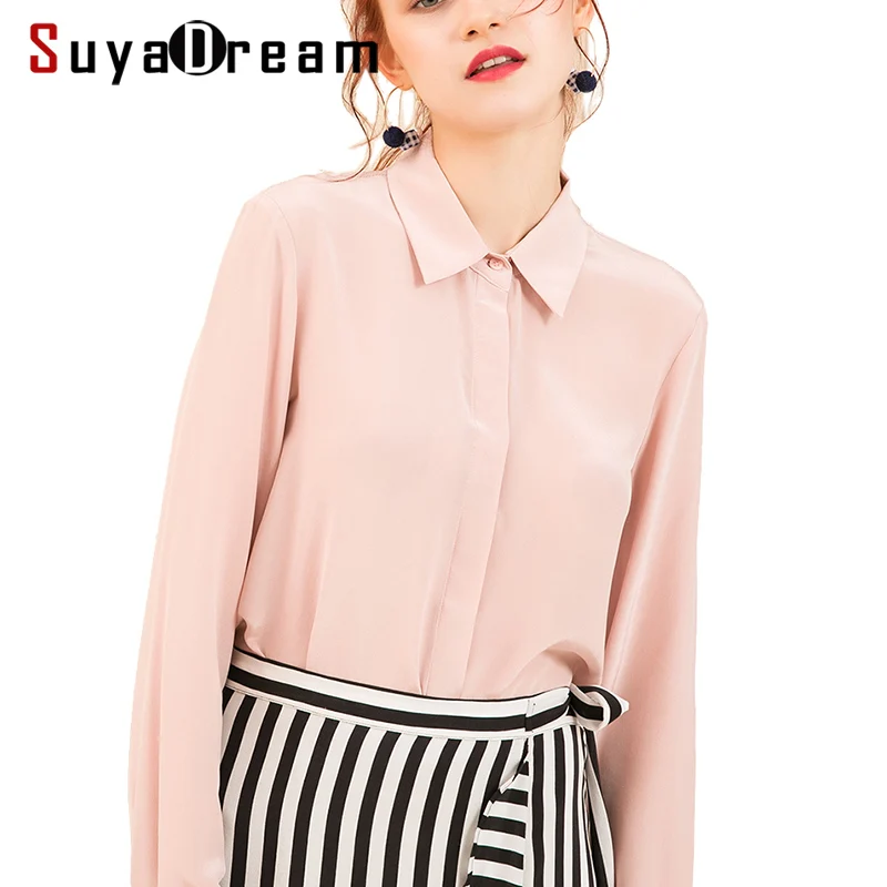 Comprar Las mujeres blusa de seda de manga larga 100% REAL de CREPE de seda Blusas sólida básica botón Oficina 2018 blanco Blusas femininas