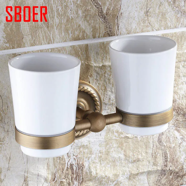 

Bath Double glass/ceramic Tumbler Holders Wall-mounted Toothbrush Holder, Cup & Tumbler Holders antique brass bath accessories