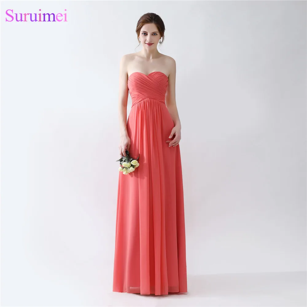 Red Coral Wedding Event Brides Maid Of Honor Dress Floor Legnth — free download
