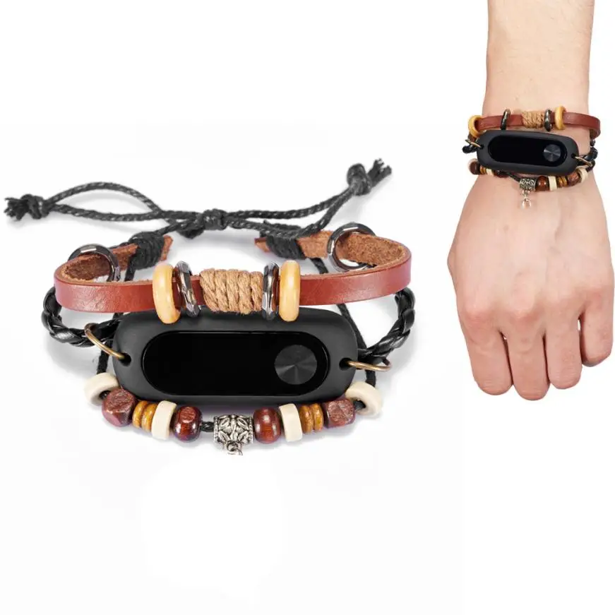 

Beading Watch Strap Replacement Fashion Leather Wrist Band Loop For Xiaomi Mi Band 2 Smart Wristband Brown 15J Drop Shipping