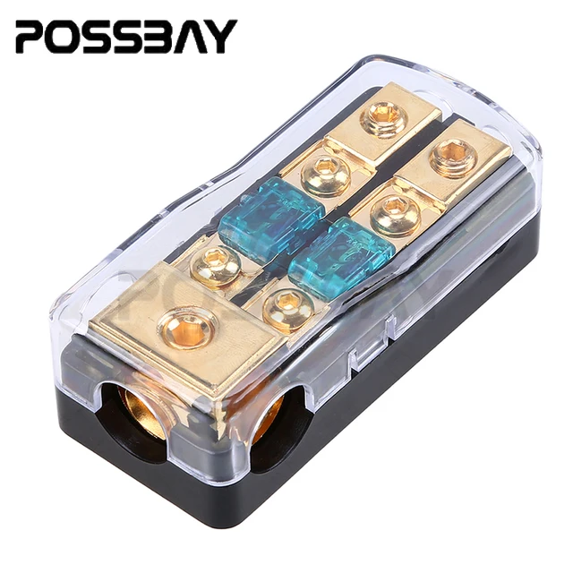Cheap POSSBAY Car Audio Amplifier 30A/60A/80A/100A/150A 1 In 2 Ways Out Fuse Holder Fuse Box 12V-24V Universal Clear Fuse Covers