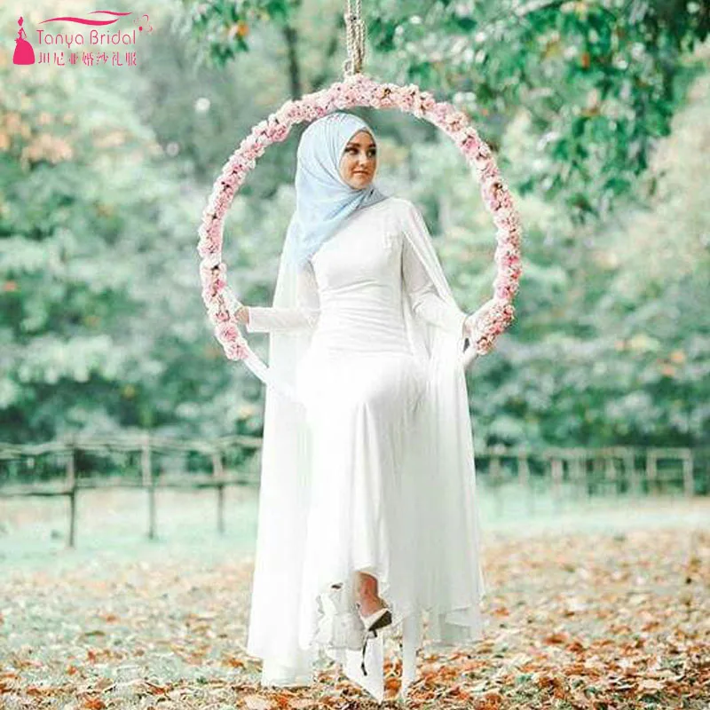 Simple Chiffon Long Sleeve font b Hijab b font Wedding Dresses With Wrap elegant Bridal Dresses