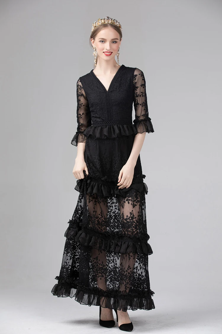 Высокое качество новейшая мода дизайнерское подиумное Макси Платье женское с коротким рукавом роскошное вышитое Марлевое длинное платье