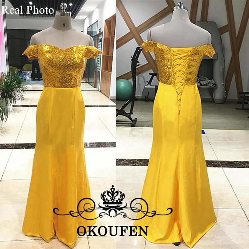 Imagem real ouro amarelo lantejoulas vestidos de