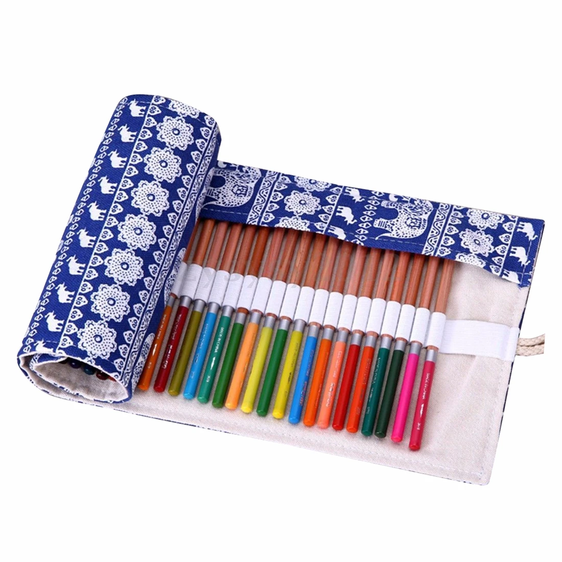 72 Holes Canvas Wrap Roll Up Pencil Case Pen Bags Holder Storage Pouch