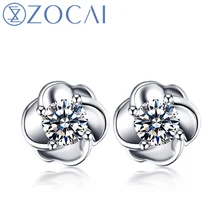ZOCAI Новое прибытие зубец Установка 0,27 КТ Сертифицированный сережки с настоящим бриллиантом 18 K Белое Золото(Au750) JBE00002