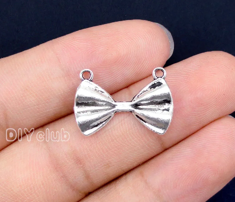 80pcs Antique Silver / Bronze 2 Sided Bow Connector Charms 21x14mmbow