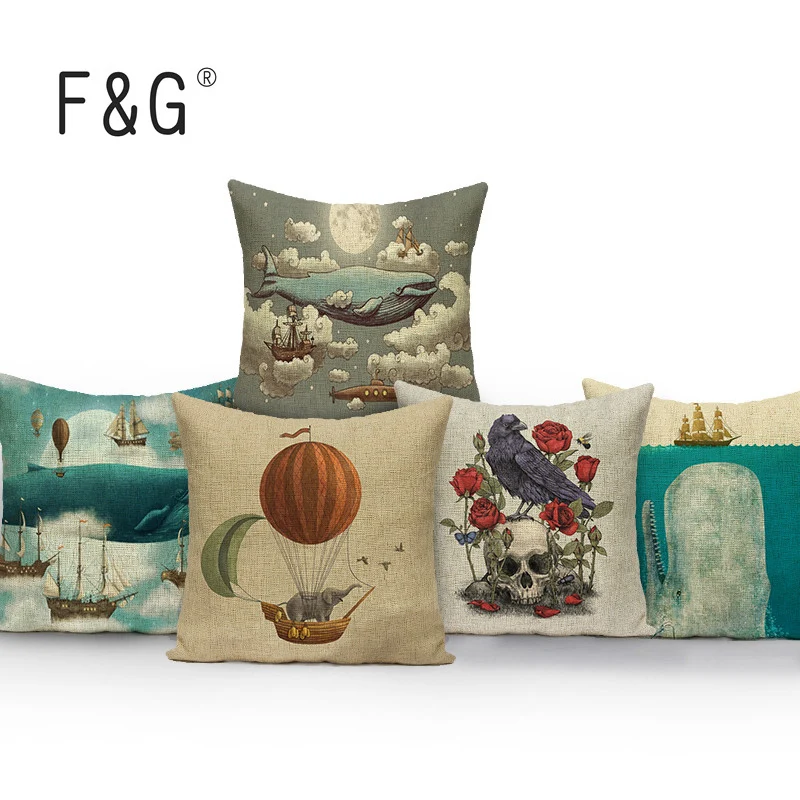 

Marine pillow cover elephant chair Office Comfortable throw pillows linen whale print Cute Office Dropshipping cover cushion