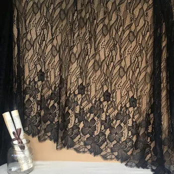 

3 Meters beautiful guangzhou lace fabric for gown 2019 NEW soft quality applique lace eyelash dress lace off white, black color!