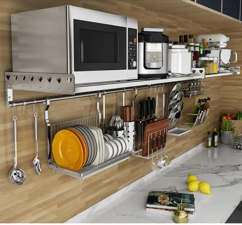 Wall mounted kitchen rack single layer oven rack wall 304 stainless steel microwave oven rack