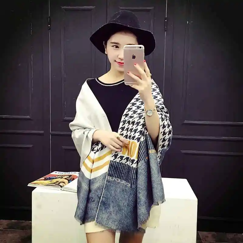 Winter Casual Blanket Scarf Houndstooth font b Tartan b font Patchwork Scarf Luxury Brand Women Cashmere