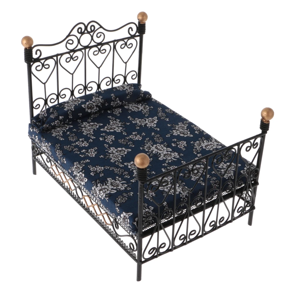 1:12 весы черный металлическая двойная кровать Кукольный Миниатюрный Мебель Спальня Аксессуар