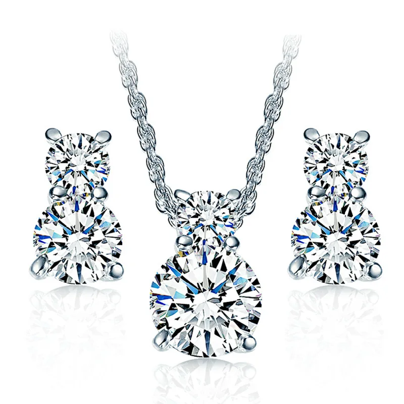 

Big Hot Sale Zircon Crystal Wedding Jewelry Set With Fashion Earrings/Necklace Bijouterie Sets for Women
