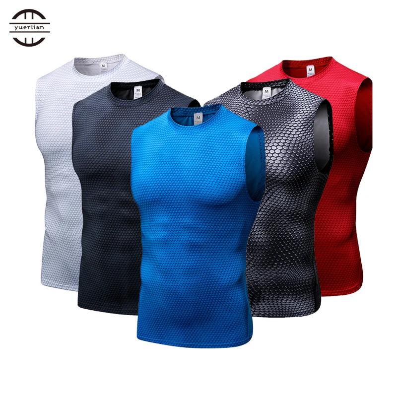 Calças de Compressão de Alta Rápida sem Mangas Camisa dos Homens Elasticidade Masculina Ginásio Colete Superior Secagem Esporte t Legal Correndo Yel